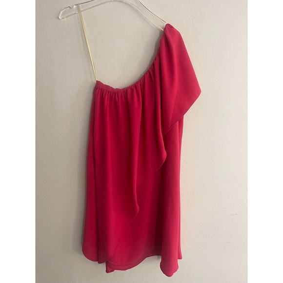 Trina Turk XS Dress Dark Pink One Shoulder Satisfied Shift Ruffle Crepe Amo NEW - Picture 8 of 9